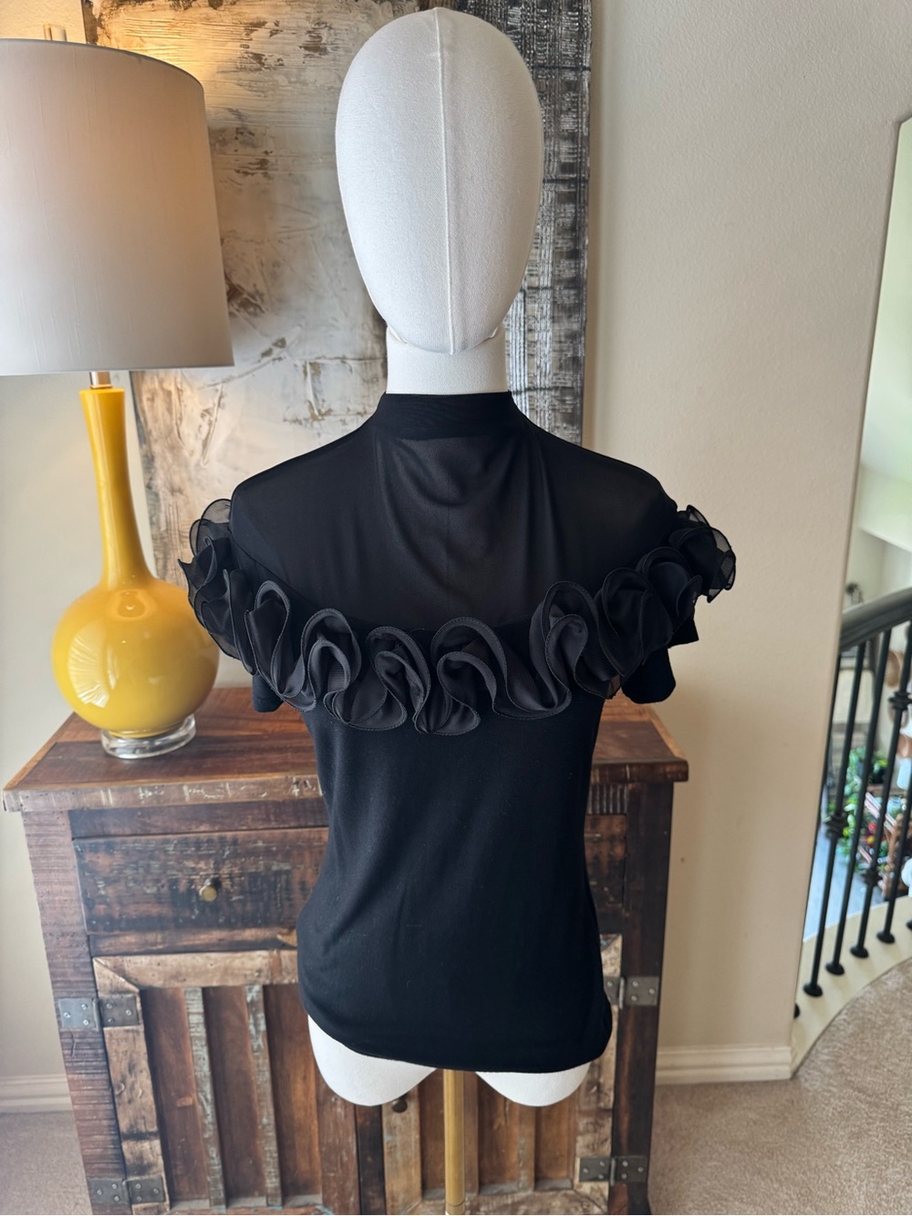 Black Garcia sheer and ruffled top- size M - Picture 2 of 8